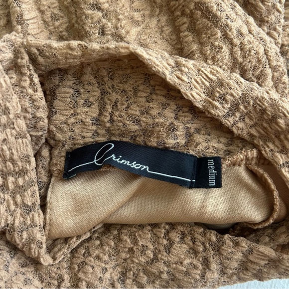 Crimson Brown Textured bell sleeve, high neck, peplum waist blouse - medium EUC - Picture 6 of 6